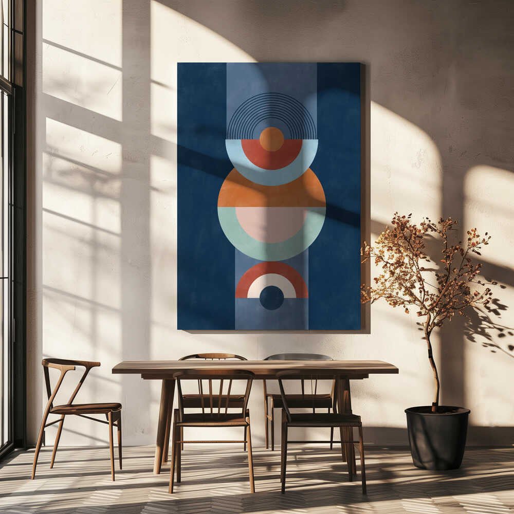 Concentric Circles And Semi - Circles In Blue Canvas Print Wall Art 1X2553265 - ART FEVER - Art Fever