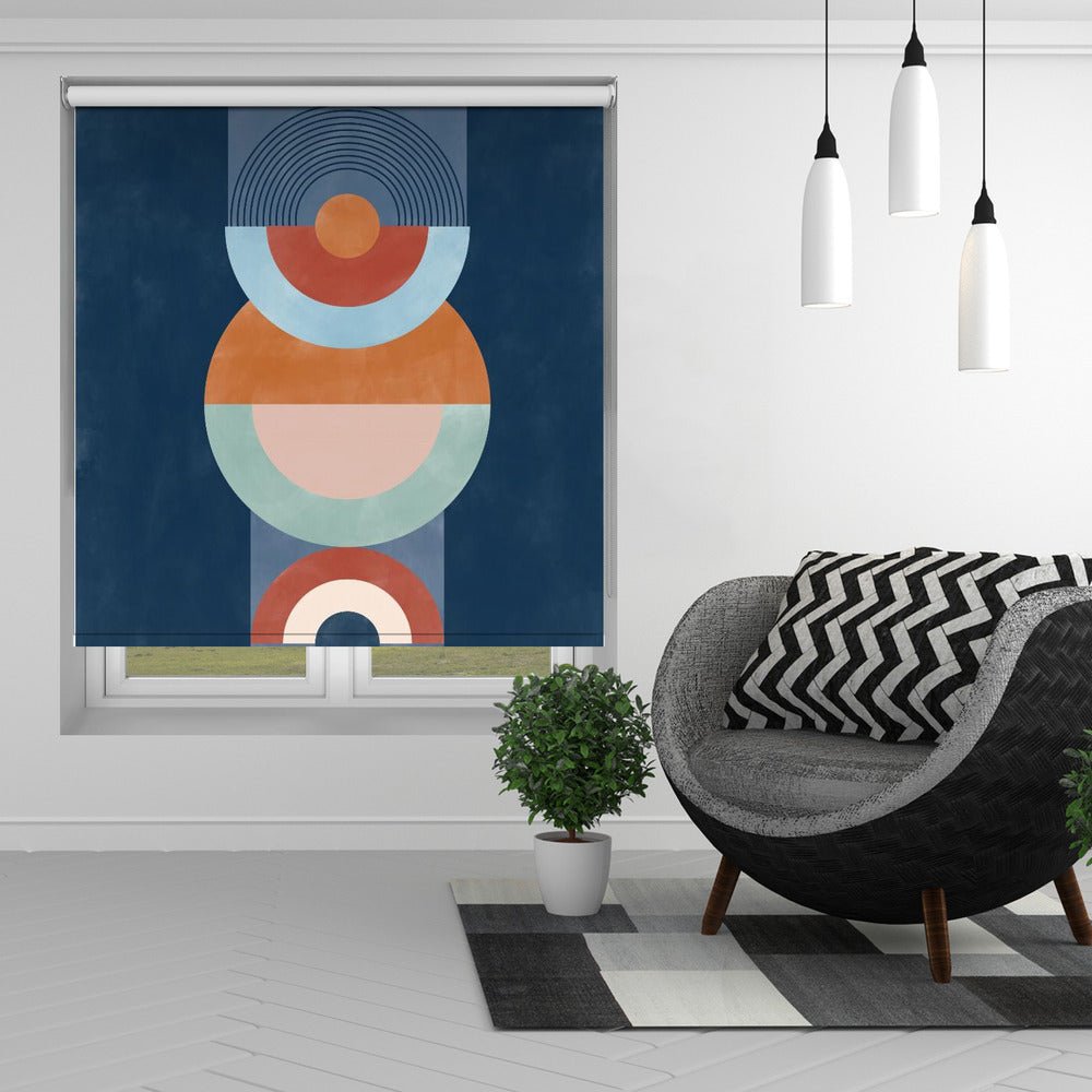 Concentric Circles And Semi - Circles In Blue Printed Picture Photo Roller Blind - 1X2553265 - Art Fever - Art Fever
