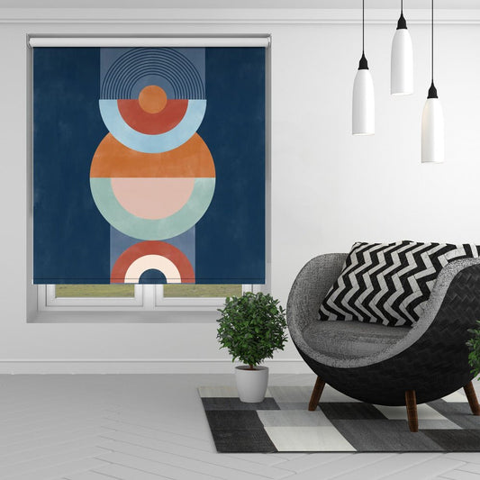 Concentric Circles And Semi - Circles In Blue Printed Picture Photo Roller Blind - 1X2553265 - Art Fever - Art Fever