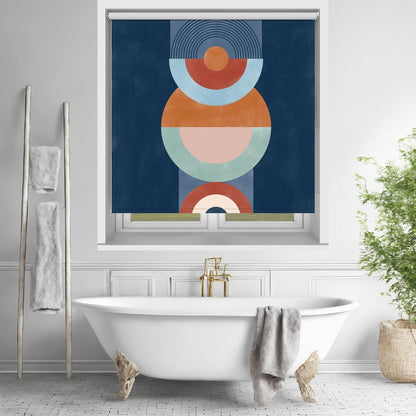 Concentric Circles And Semi - Circles In Blue Printed Picture Photo Roller Blind - 1X2553265 - Art Fever - Art Fever