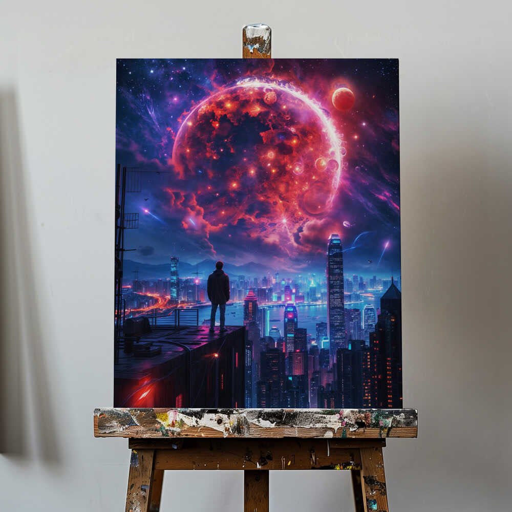 Cosmic Cityscape Canvas Print Wall Art 1X2813002 - ART FEVER - Art Fever