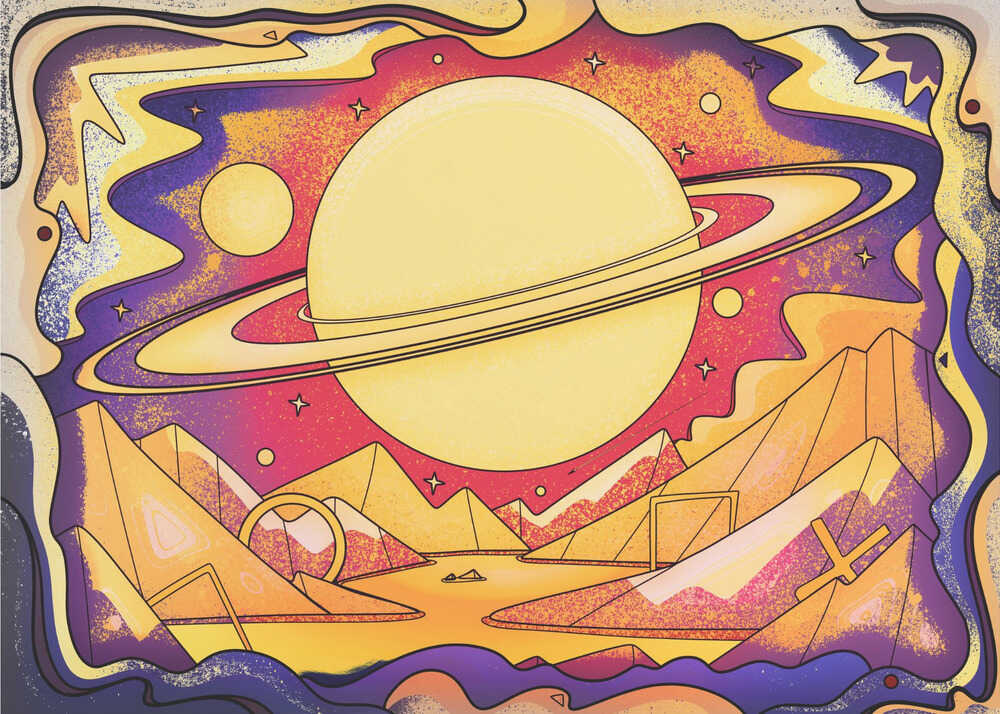 Cosmic Landscape With Giant Rings Canvas Print Wall Art 1X3127830 - ART FEVER - Art Fever