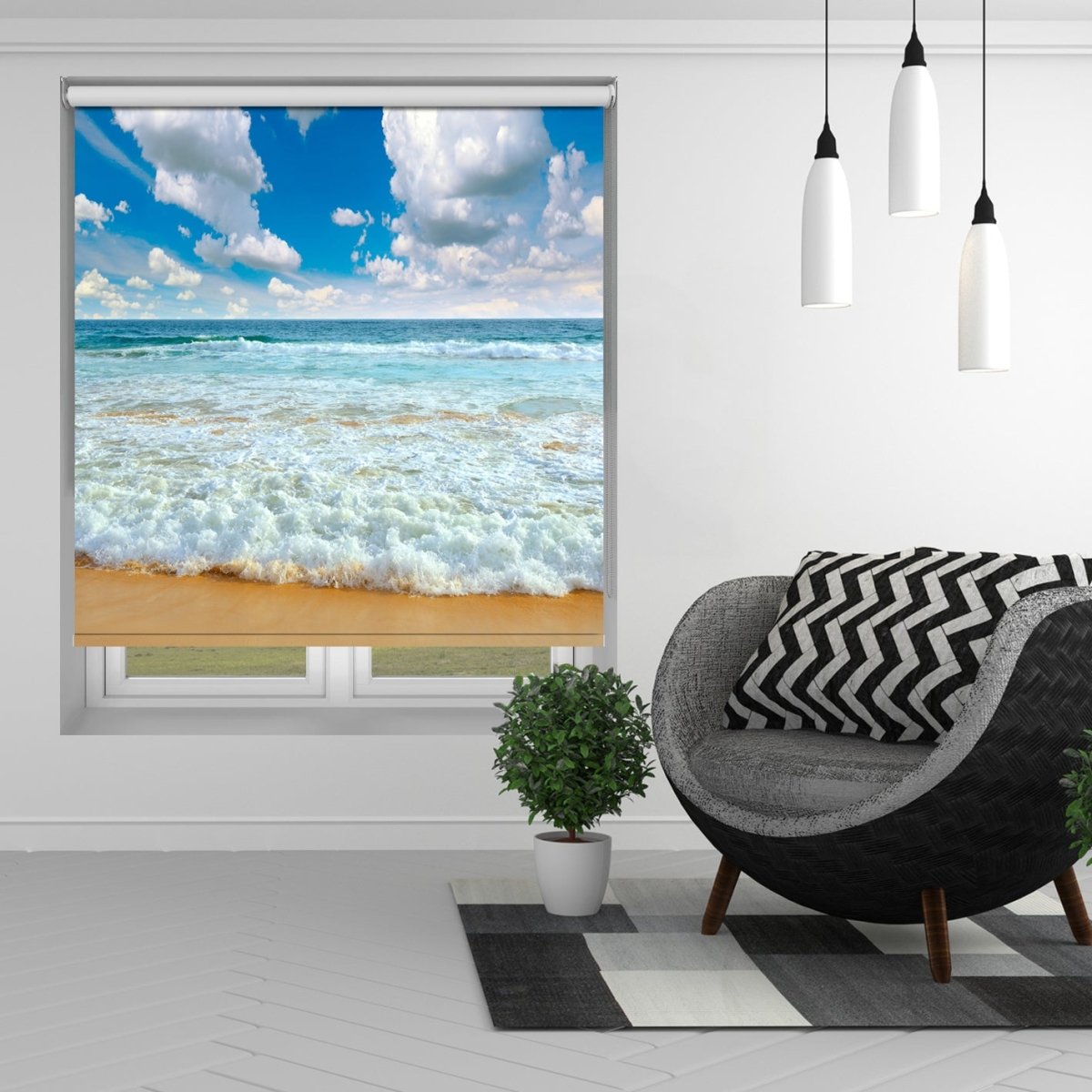 Crashing Sea Waves on Golden Sands Printed Picture Photo Roller Blind - RB633 - Art Fever - Art Fever