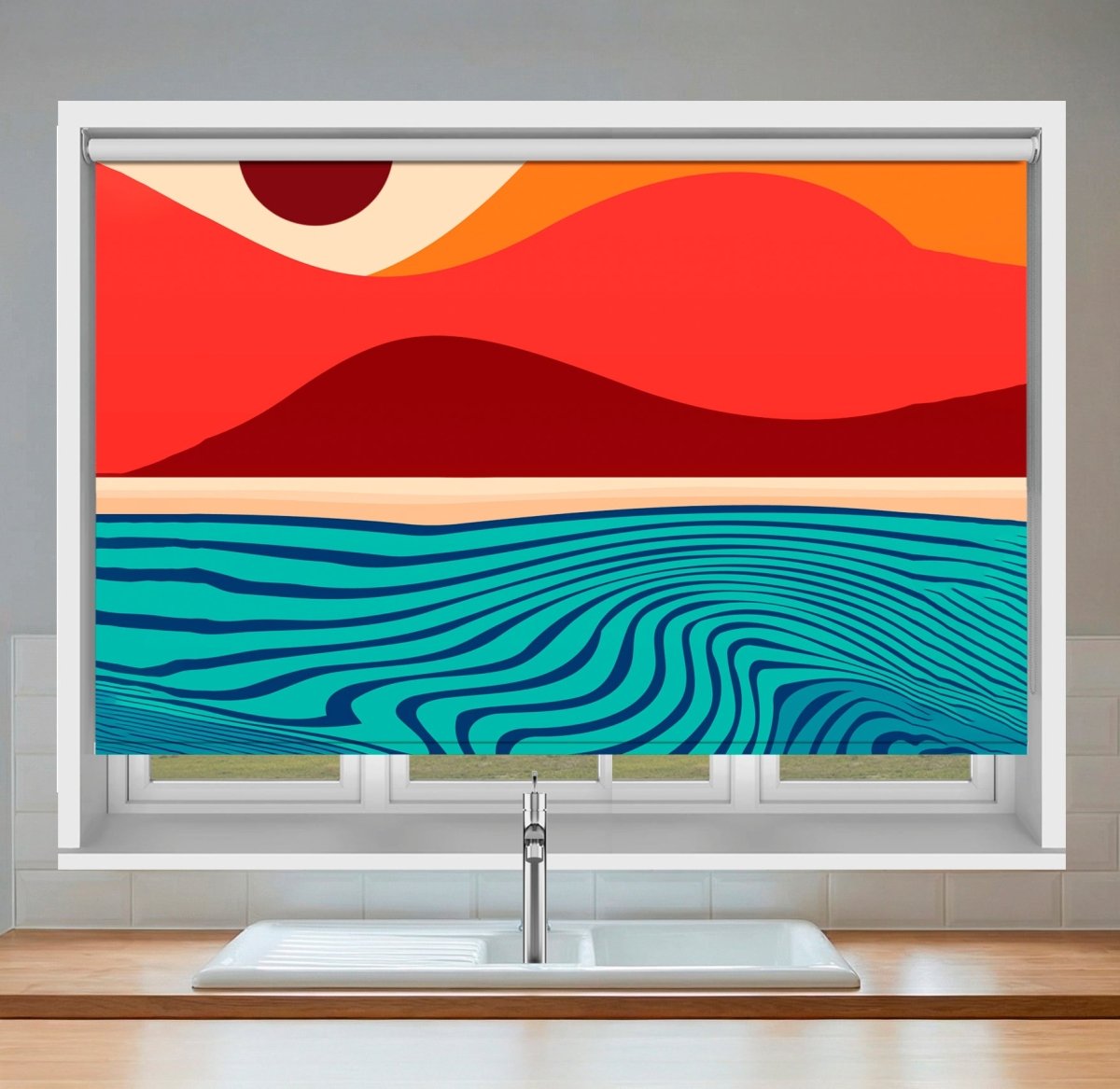 Crimson Ridge & Teal Tide Abstract Printed Picture Photo Roller Blind - RB1451 - Art Fever - Art Fever