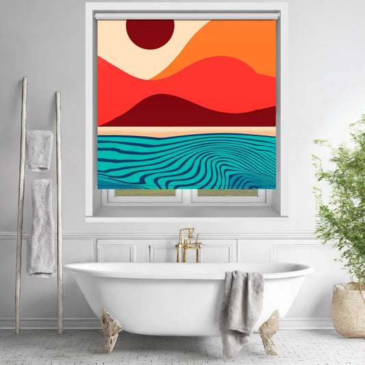 Crimson Ridge & Teal Tide Abstract Printed Picture Photo Roller Blind - RB1451 - Art Fever - Art Fever