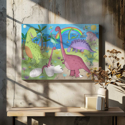 Cute Dinosaur in the Jurassic Park by Artist Carla Daly Canvas Print Wall Art 1X2898753 - ART FEVER - Art Fever