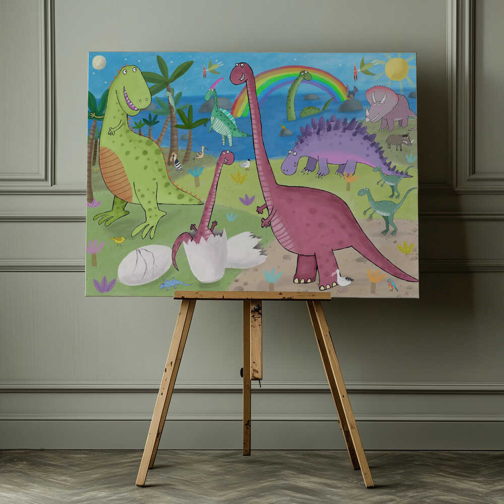 Cute Dinosaur in the Jurassic Park by Artist Carla Daly Canvas Print Wall Art 1X2898753 - ART FEVER - Art Fever