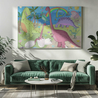 Cute Dinosaur in the Jurassic Park by Artist Carla Daly Canvas Print Wall Art 1X2898753 - ART FEVER - Art Fever