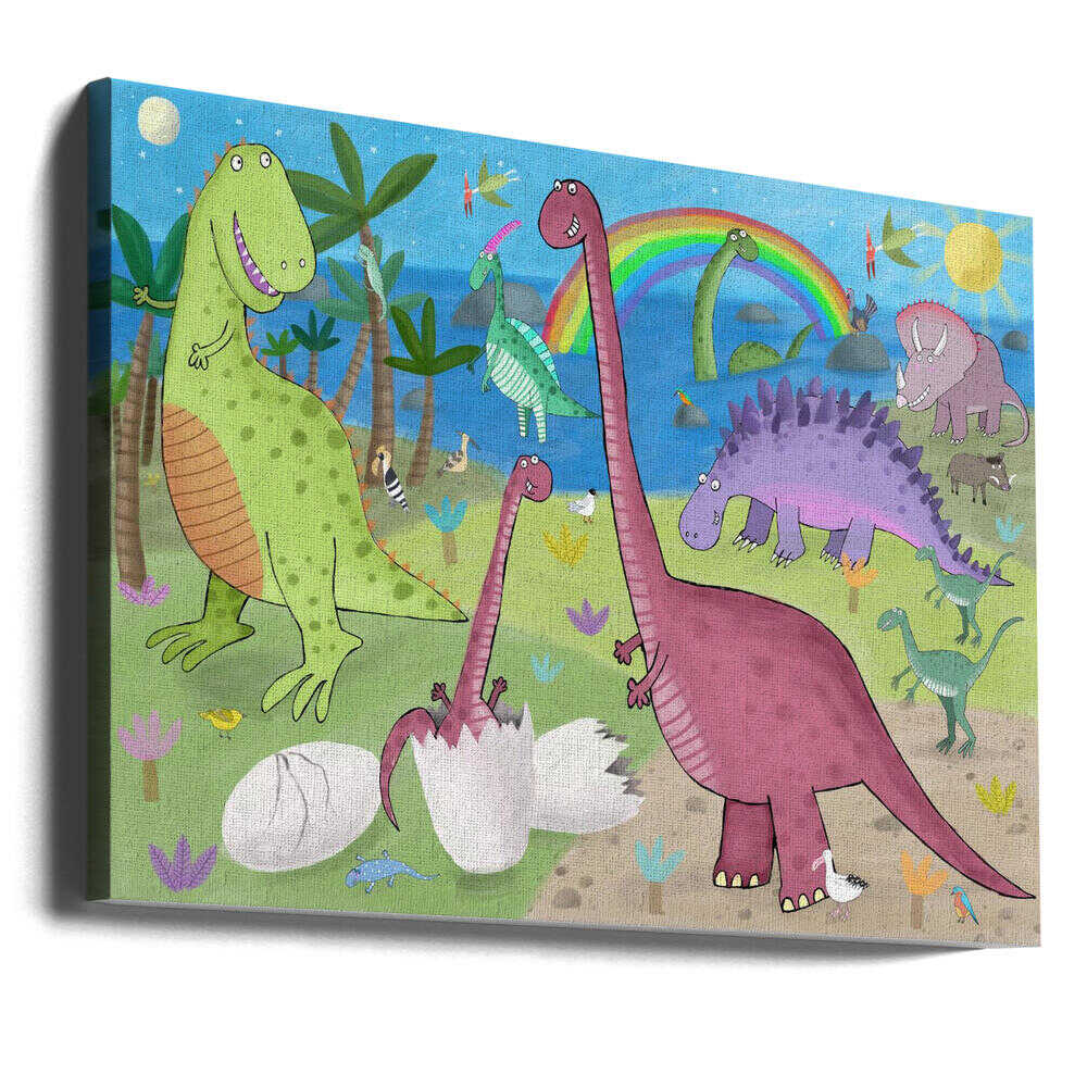 Cute Dinosaur in the Jurassic Park by Artist Carla Daly Canvas Print Wall Art 1X2898753 - ART FEVER - Art Fever
