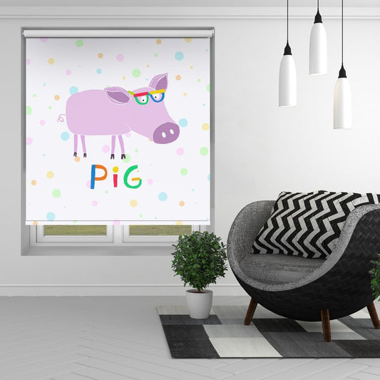 Cute Pink Pig with Funny Colorful Glasses by Artist Carla Daly Printed Picture Photo Roller Blind - 1X2898648 - Art Fever - Art Fever