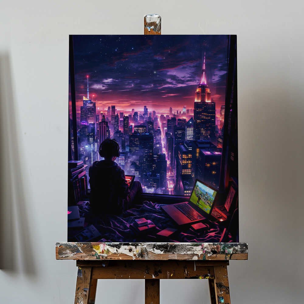 Digital Gaming Room Fantasy City Canvas Print Wall Art 1X2925598 - ART FEVER - Art Fever