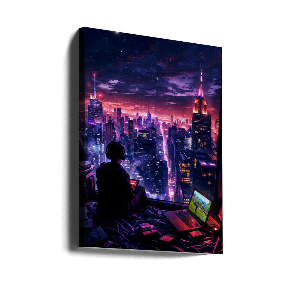 Digital Gaming Room Fantasy City Canvas Print Wall Art 1X2925598 - ART FEVER - Art Fever