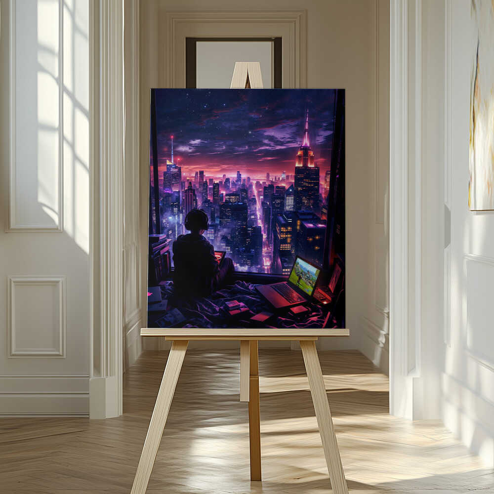 Digital Gaming Room Fantasy City Canvas Print Wall Art 1X2925598 - ART FEVER - Art Fever