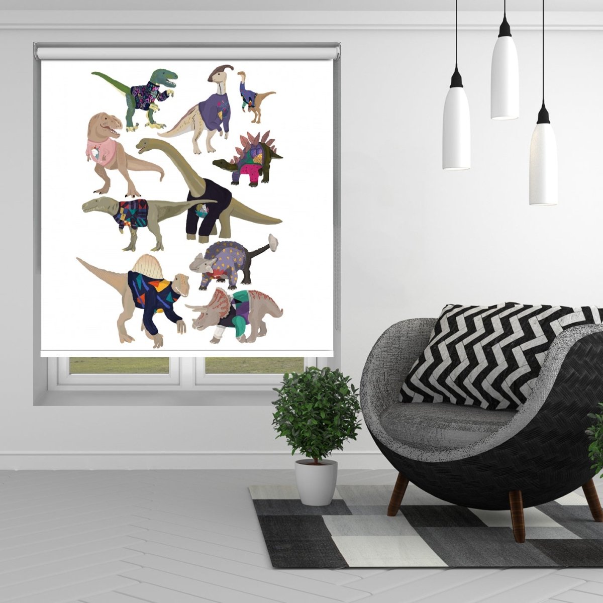 Dinosaurs Wearing Jumpers Printed Picture Photo Roller Blind - 1X2505711 - Art Fever - Art Fever