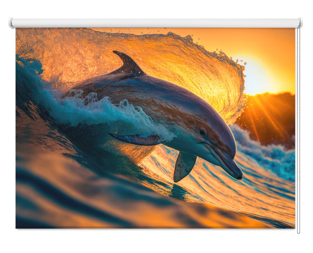 Dolphins Surfing at Sunset Printed Picture Photo Roller Blind - RB1325 - Art Fever - Art Fever