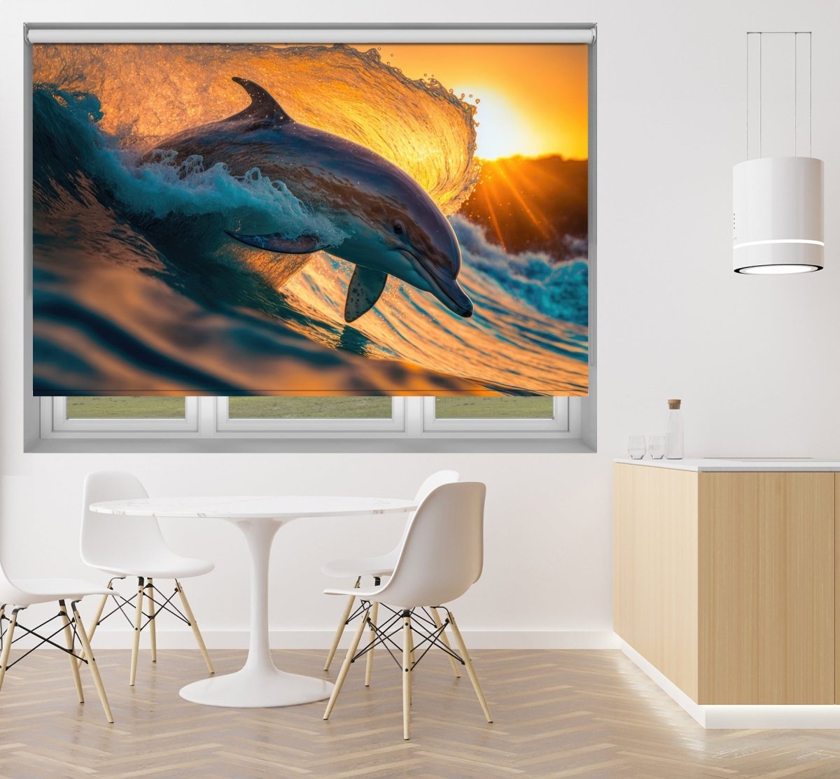 Dolphins Surfing at Sunset Printed Picture Photo Roller Blind - RB1325 - Art Fever - Art Fever
