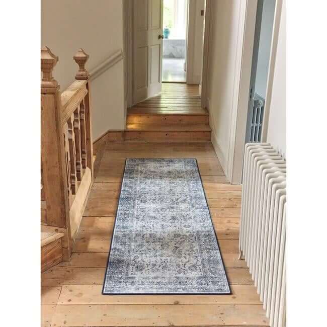 Eco - Washable Blue Rug Bordered Design - The Rugs - Art Fever