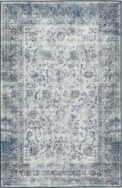 Eco - Washable Blue Rug Bordered Design - The Rugs - Art Fever