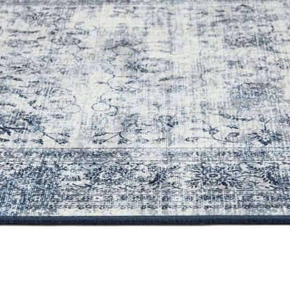 Eco - Washable Blue Rug Bordered Design - The Rugs - Art Fever