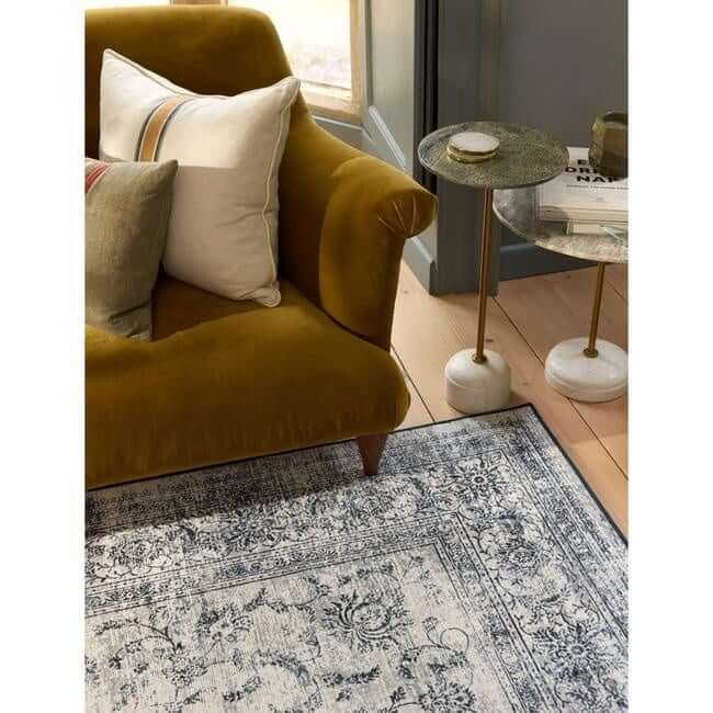 Eco - Washable Blue Rug Bordered Design - The Rugs - Art Fever