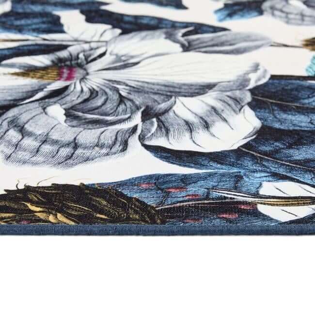 Eco - Washable Blue Rug Floral Design - The Rugs - Art Fever