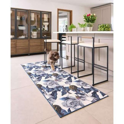 Eco - Washable Blue Rug Floral Design - The Rugs - Art Fever
