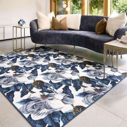 Eco - Washable Blue Rug Floral Design - The Rugs - Art Fever