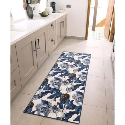 Eco - Washable Blue Rug Floral Design - The Rugs - Art Fever