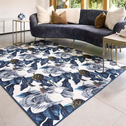 Eco - Washable Blue Rug Floral Design - The Rugs - Art Fever