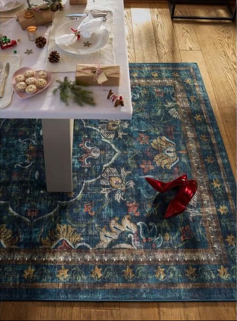 Eco - Washable Blue Rug Vintage Design - The Rugs - Art Fever