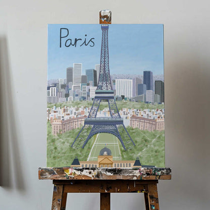 Eiffel Tower with Paris City in Background by Artist Carla Daly Canvas Print Wall Art 1X2896647 - ART FEVER - Art Fever