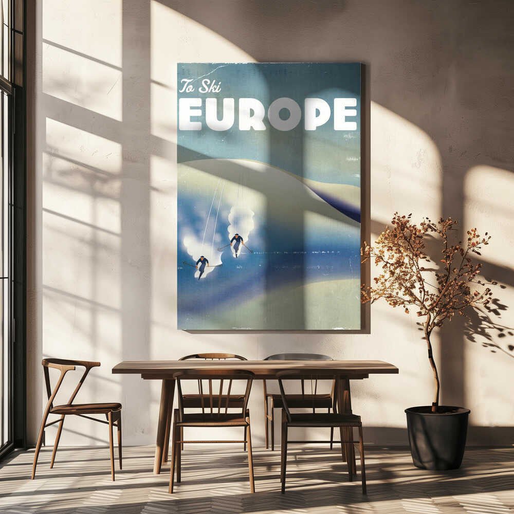 Europe To Ski Vintage Poster Canvas Print Wall Art 1X3324771 - ART FEVER - Art Fever