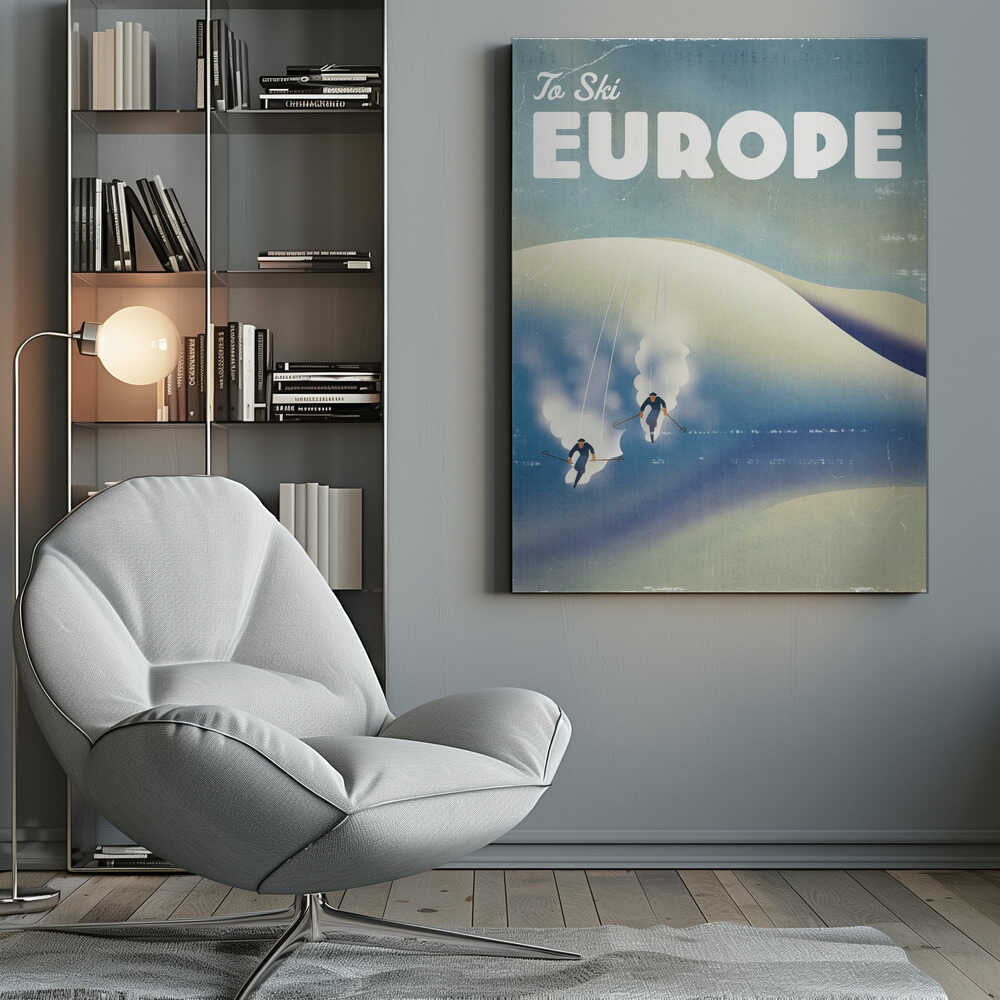 Europe To Ski Vintage Poster Canvas Print Wall Art 1X3324771 - ART FEVER - Art Fever