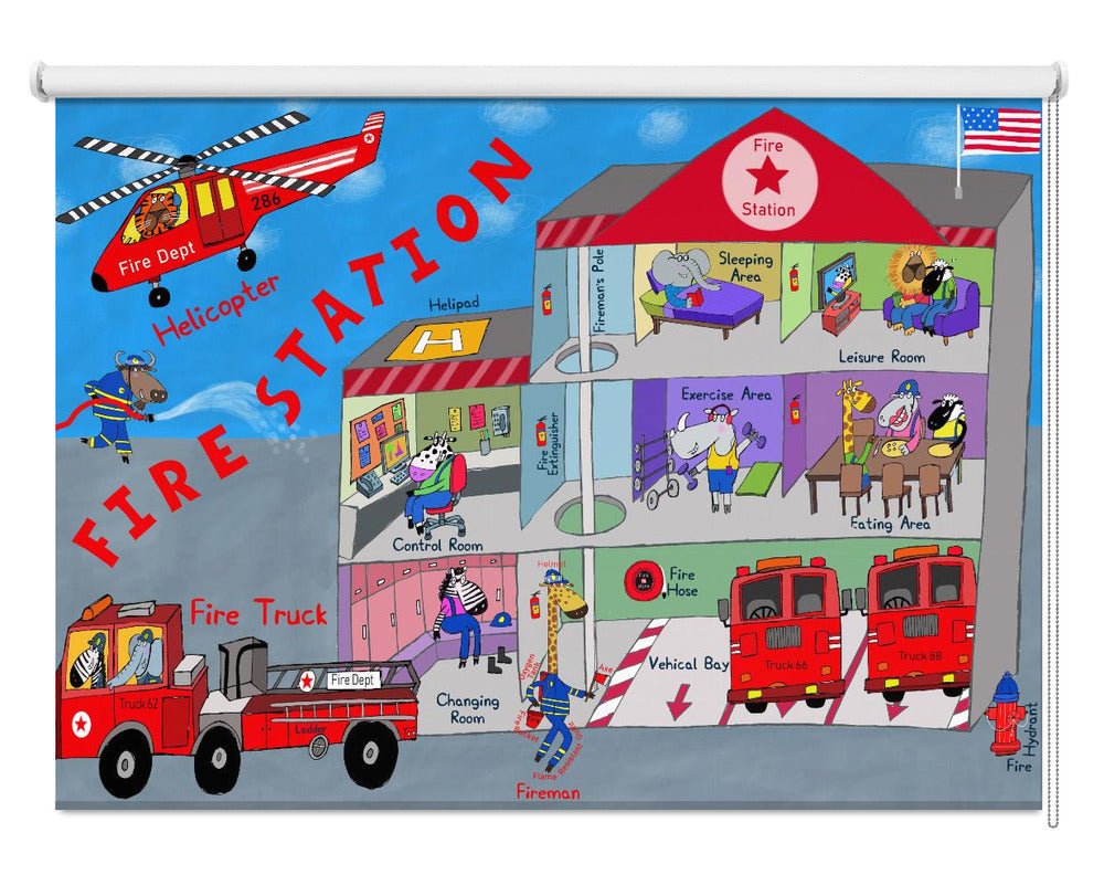 Firemen and the Fire Station by Artist Carla Daly Printed Picture Photo Roller Blind - 1X2895939 - Art Fever - Art Fever