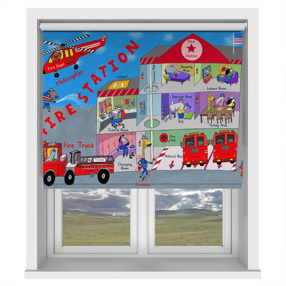 Firemen and the Fire Station by Artist Carla Daly Printed Picture Photo Roller Blind - 1X2895939 - Art Fever - Art Fever