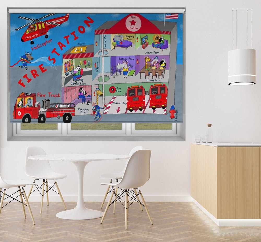 Firemen and the Fire Station by Artist Carla Daly Printed Picture Photo Roller Blind - 1X2895939 - Art Fever - Art Fever