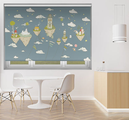 Floating Islands in the Night Sky Blue Pattern Printed Picture Photo Roller Blind - 1X2759479 - Art Fever - Art Fever