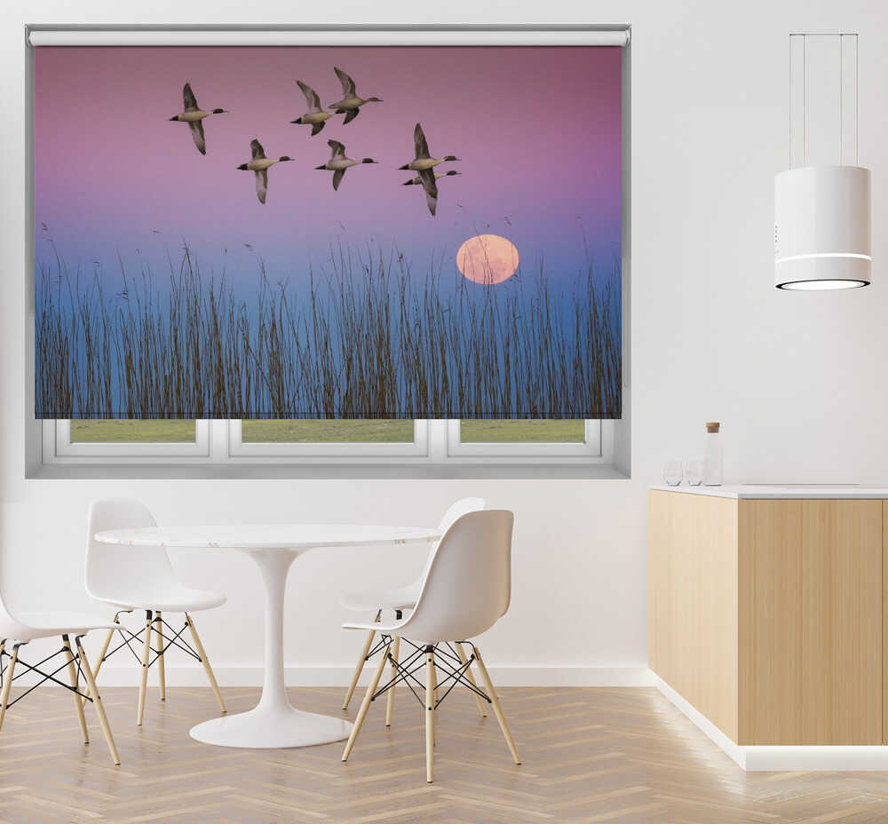 Flying Ducks Moonrise Sky Printed Roller Blind - 1X3012245 - Art Fever - Art Fever