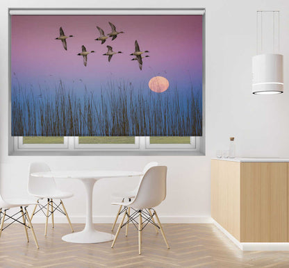 Flying Ducks Moonrise Sky Printed Roller Blind - 1X3012245 - Art Fever - Art Fever