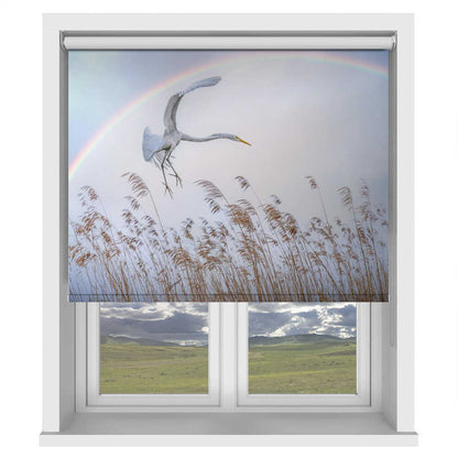Flying White Egret with Rainbow Printed Roller Blind - 1X3045015 - Art Fever - Art Fever