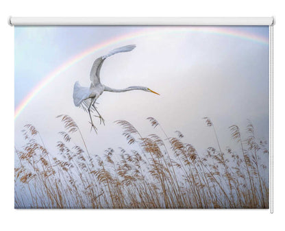 Flying White Egret with Rainbow Printed Roller Blind - 1X3045015 - Art Fever - Art Fever