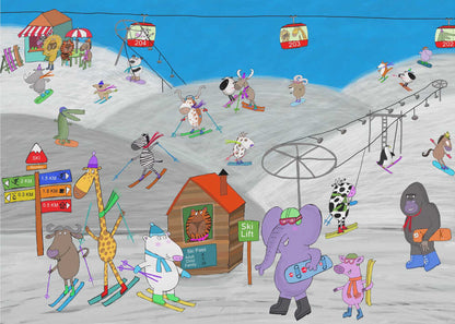 Funny Animals Enjoying the Ski Slopes by Illustrator Carla Daly Canvas Print Wall Art 1X2898754 - ART FEVER - Art Fever