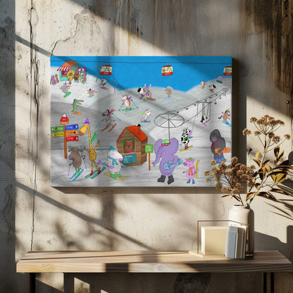Funny Animals Enjoying the Ski Slopes by Illustrator Carla Daly Canvas Print Wall Art 1X2898754 - ART FEVER - Art Fever