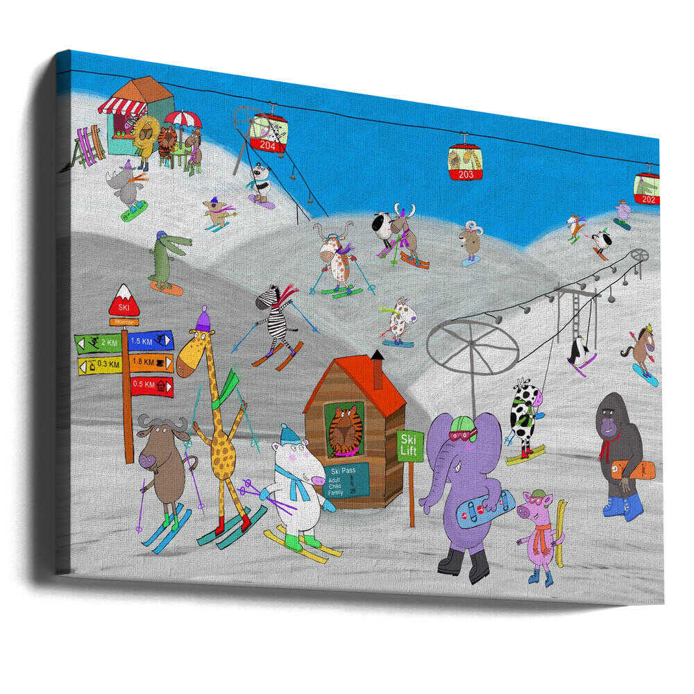 Funny Animals Enjoying the Ski Slopes by Illustrator Carla Daly Canvas Print Wall Art 1X2898754 - ART FEVER - Art Fever