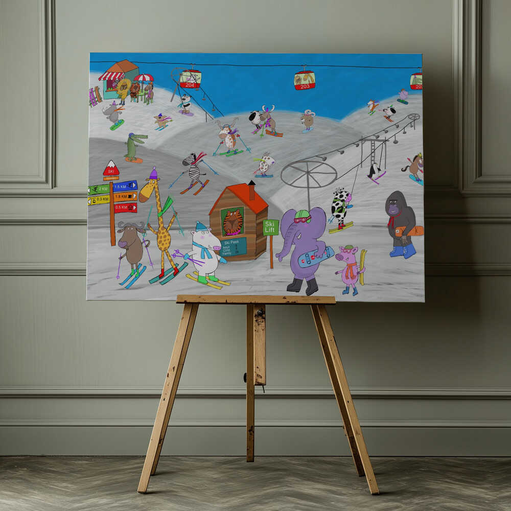 Funny Animals Enjoying the Ski Slopes by Illustrator Carla Daly Canvas Print Wall Art 1X2898754 - ART FEVER - Art Fever