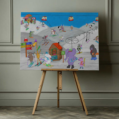 Funny Animals Enjoying the Ski Slopes by Illustrator Carla Daly Canvas Print Wall Art 1X2898754 - ART FEVER - Art Fever