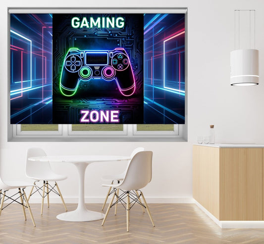 Gaming Zone Neon Lights Printed Picture Photo Roller Blind - 1X2720627 - Art Fever - Art Fever