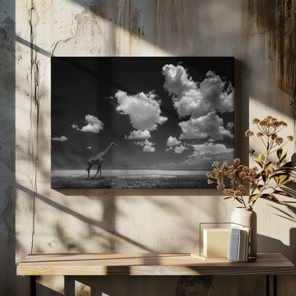 Giraffe - Gone with the Clouds Black & White Animal Photography Canvas Print Picture Wall Art - 1X299679 - Art Fever - Art Fever