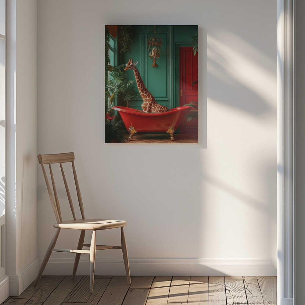 Giraffe in the Bathtub Tropical animals Canvas Print Wall Art 1X3173082 - ART FEVER - Art Fever