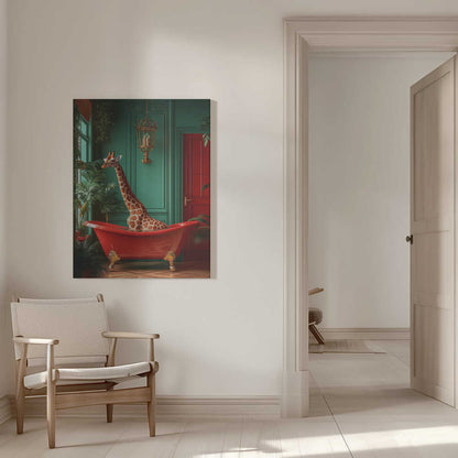 Giraffe in the Bathtub Tropical animals Canvas Print Wall Art 1X3173082 - ART FEVER - Art Fever